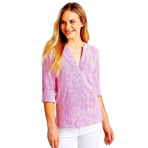 Vineyard Vines Pink & White Easy Striped Savannah Popover Top Size XS - Picture 10 of 13